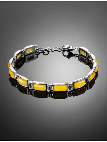 Silver Link Bracelet With Honey Amber, image , picture 2