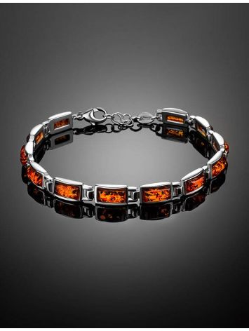 Geometric Cognac Amber Link Bracelet In Silver, image , picture 2