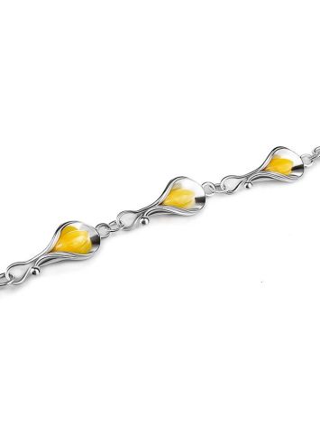 Flower Motif​ Sterling Silver Link Bracelet With Baltic Amber The Calla Lily, image , picture 3