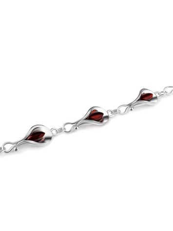Flower Motif​ Sterling Silver Link Bracelet With Baltic Amber The Calla Lily, image , picture 3