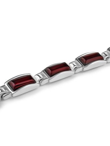 Geometric Silver Link Bracelet With Cherry Amber, image , picture 3