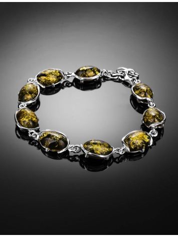 Silver Link Bracelet With Green Amber The Vivaldi, image , picture 2