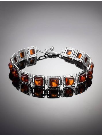 Ornate Silver Link Bracelet With Cognac Amber The Ithaca, image , picture 2
