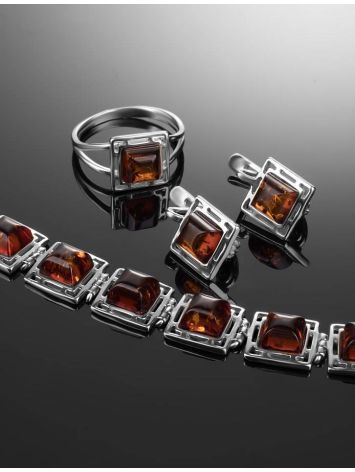 Ornate Silver Link Bracelet With Cognac Amber The Ithaca, image , picture 5
