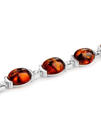 Bright Cognac Amber Link Bracelet In Silver, image , picture 3