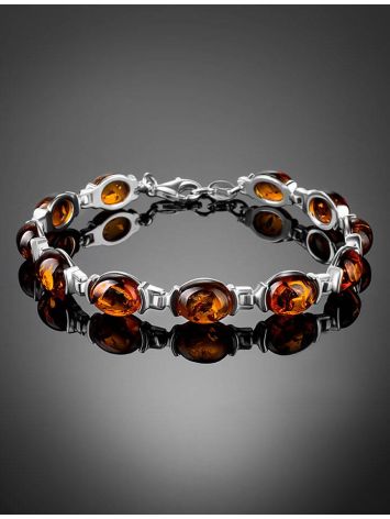 Bright Cognac Amber Link Bracelet In Silver, image , picture 2