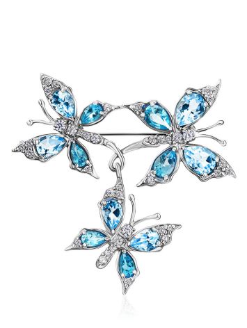 Butterfly Design Silver Topaz Brooch, image 