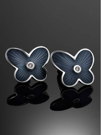 Silver Butterfly Stud Earrings With Enamel And Diamonds The Heritage, image , picture 2