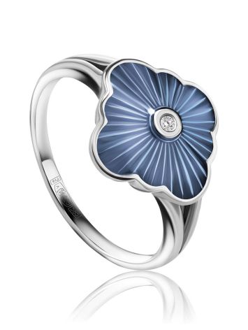 Blue Enamel Silver Ring With Diamond The Heritage, Ring Size: 6 / 16.5, image 