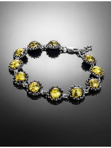 Green Amber Link Bracelet In Sterling Silver The Brunia, image , picture 2