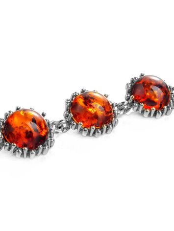 Silver Link Bracelet With Cognac Amber The Brunia, image , picture 4