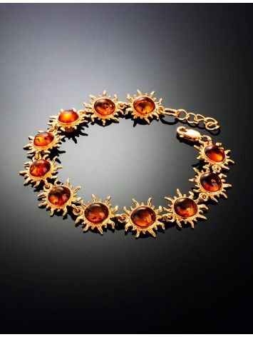 Gold-Plated Link Bracelet With Cognac Amber The Helios, image , picture 2