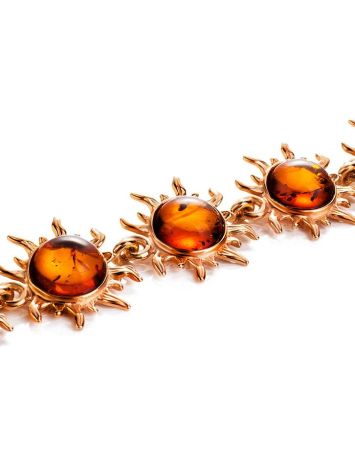 Gold-Plated Link Bracelet With Cognac Amber The Helios, image , picture 3