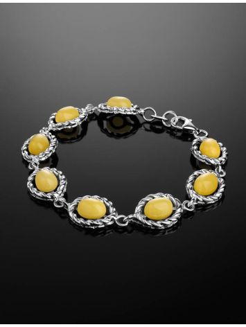 Bold Silver Bracelet With Honey Amber The Florence, image , picture 2