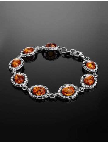 Elegant Silver Link Bracelet With Cognac Amber The Florence, image , picture 2