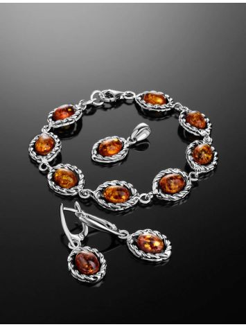 Elegant Silver Link Bracelet With Cognac Amber The Florence, image , picture 4