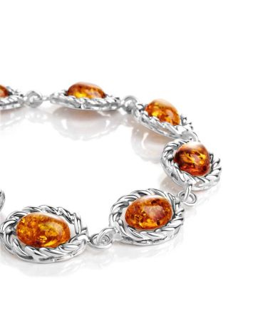 Elegant Silver Link Bracelet With Cognac Amber The Florence, image , picture 3