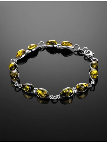 Silver Link Bracelet With Green Amber The Symphony, image , picture 2