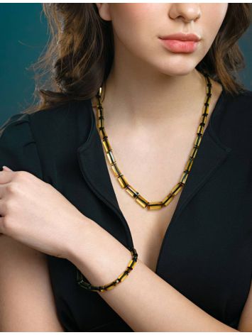 Cognac Amber Beaded Bracelet, Length: 16, image , picture 5