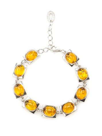Silver Link Bracelet With Cognac Amber The Saturn, image , picture 5