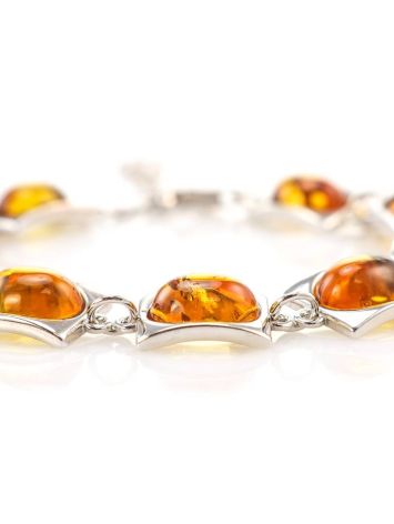 Silver Link Bracelet With Cognac Amber The Saturn, image , picture 4