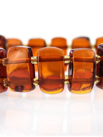 Cognac Amber Flat Beaded Stretch Bracelet With Glass Beads, image , picture 2