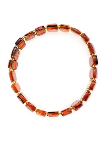 Cognac Amber Flat Beaded Stretch Bracelet With Glass Beads, image , picture 3