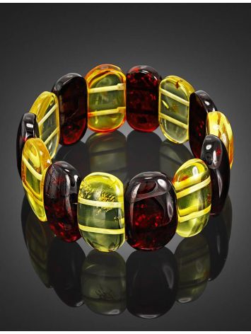 Two Toned Amber Flat Beaded Stretch Bracelet, image , picture 2