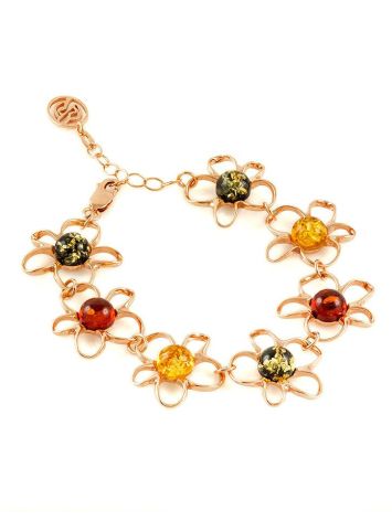 Gold-Plated Floral Bracelet With Multicolor Amber The Daisy, image , picture 4