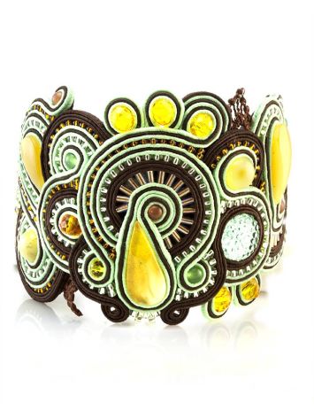 Braided Leather Cuff Bracelet With Amber And Crystals The India, image , picture 2