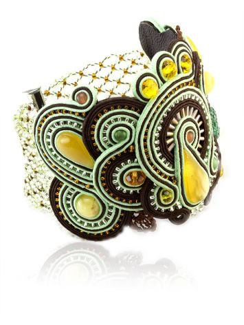 Braided Leather Cuff Bracelet With Amber And Crystals The India, image , picture 3