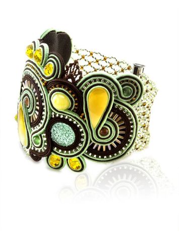 Braided Leather Cuff Bracelet With Amber And Crystals The India, image , picture 4
