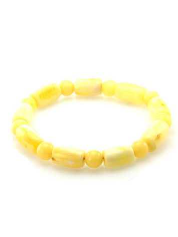White Amber Beaded Stretch Bracelet, image , picture 3