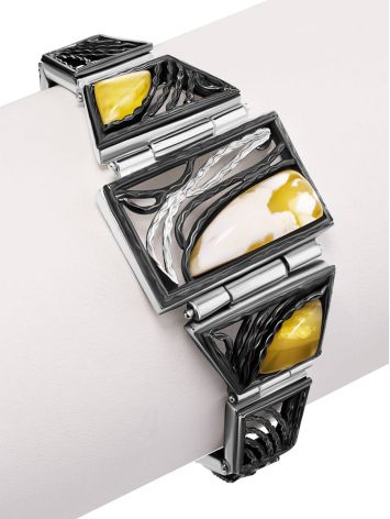 Vintage Motif Silver Amber Link Bracelet The Lava, Length: 16, image , picture 3
