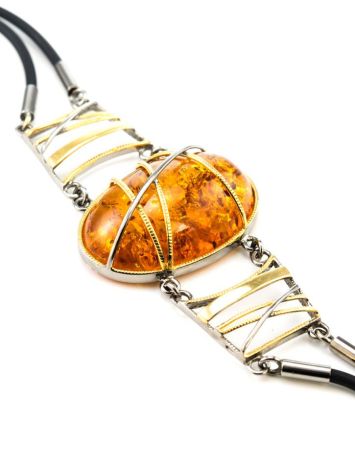 Designer Silver Bracelet With Cognac Amber And Caoutchouc The Meridian, image , picture 3