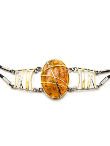 Designer Silver Bracelet With Cognac Amber And Caoutchouc The Meridian, image , picture 4