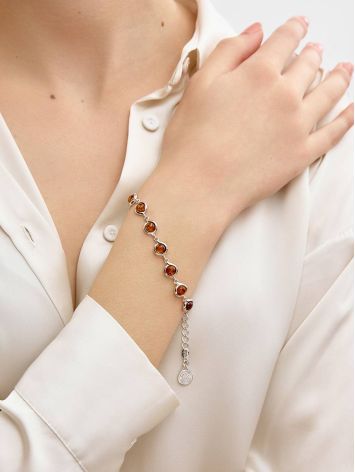 Silver Link Bracelet With Cognac Amber The Berry, image , picture 3