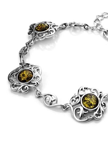 Fabulous Silver Link Bracelet With Green Amber The Tivoli, image , picture 4