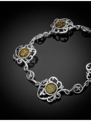 Fabulous Silver Link Bracelet With Green Amber The Tivoli, image , picture 2