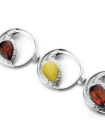 Impressive Multicolor  Amber Link Bracelet In Sterling Silver The Eagles, image , picture 3