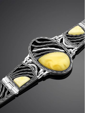 Art Deco Motif Silver Amber Link Bracelet The Lava, Length: 16, image , picture 2
