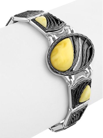 Art Deco Motif Silver Amber Link Bracelet The Lava, Length: 16, image , picture 4