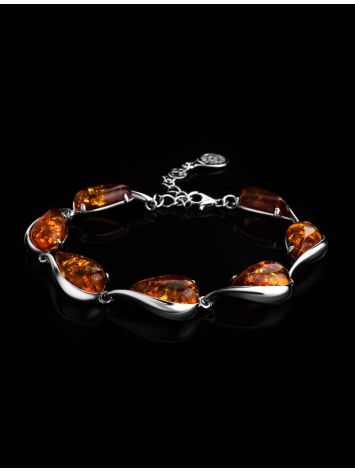 Bright Silver Link Bracelet With Cognac Amber The Gioconda, image , picture 2
