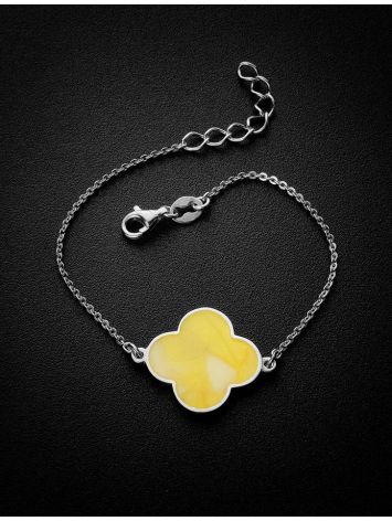 Clover Motif Silver Amber Chain Bracelet The Monaco, Length: 16, image , picture 2