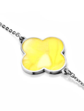 Clover Motif Silver Amber Chain Bracelet The Monaco, Length: 16, image , picture 4