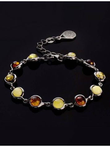 Silver Link Bracelet With Multicolor Amber The Berry, image , picture 2