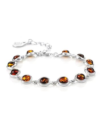 Silver Link Bracelet With Cognac Amber The Berry, image , picture 7