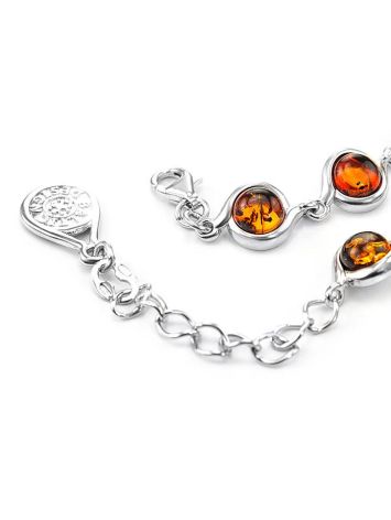 Silver Link Bracelet With Cognac Amber The Berry, image , picture 6