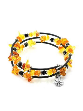 Amazing Clover Charm Bangle Bracelet With Natural Amber And Glass Beads, image , picture 4