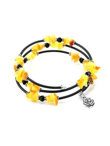 Bold Bangle Bracelet With Amber Beads And Flower Charm, image , picture 5